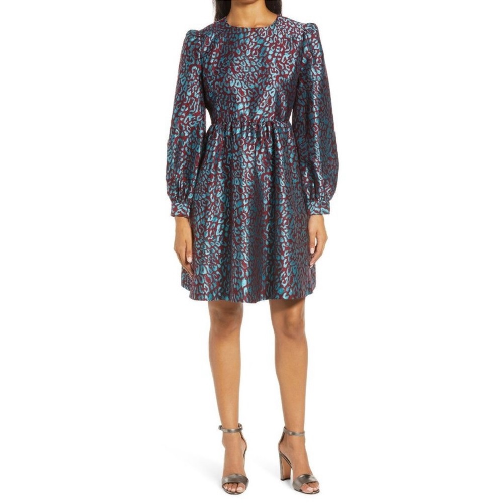 Halogen X Atlantic-Pacific Leopard Jacquard Long Sleeve Dress Size M